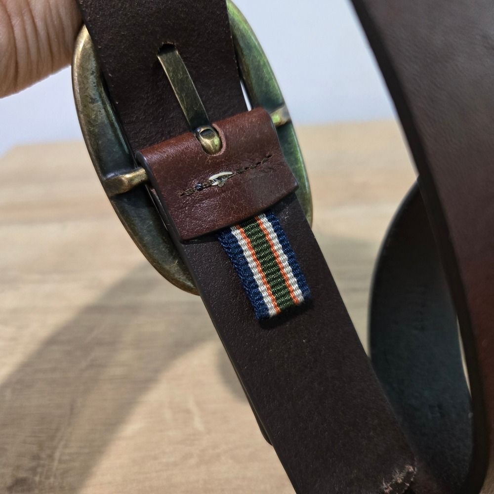 Eddie Bauer Belt Women M Brown Leather Italy Brass Buckles Equestrian Cottage - Picture 5 of 13